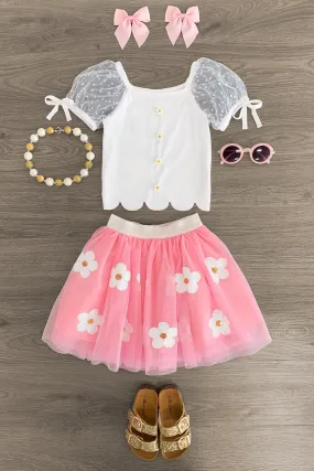 Pink & White Daisy Tutu Skirt Set