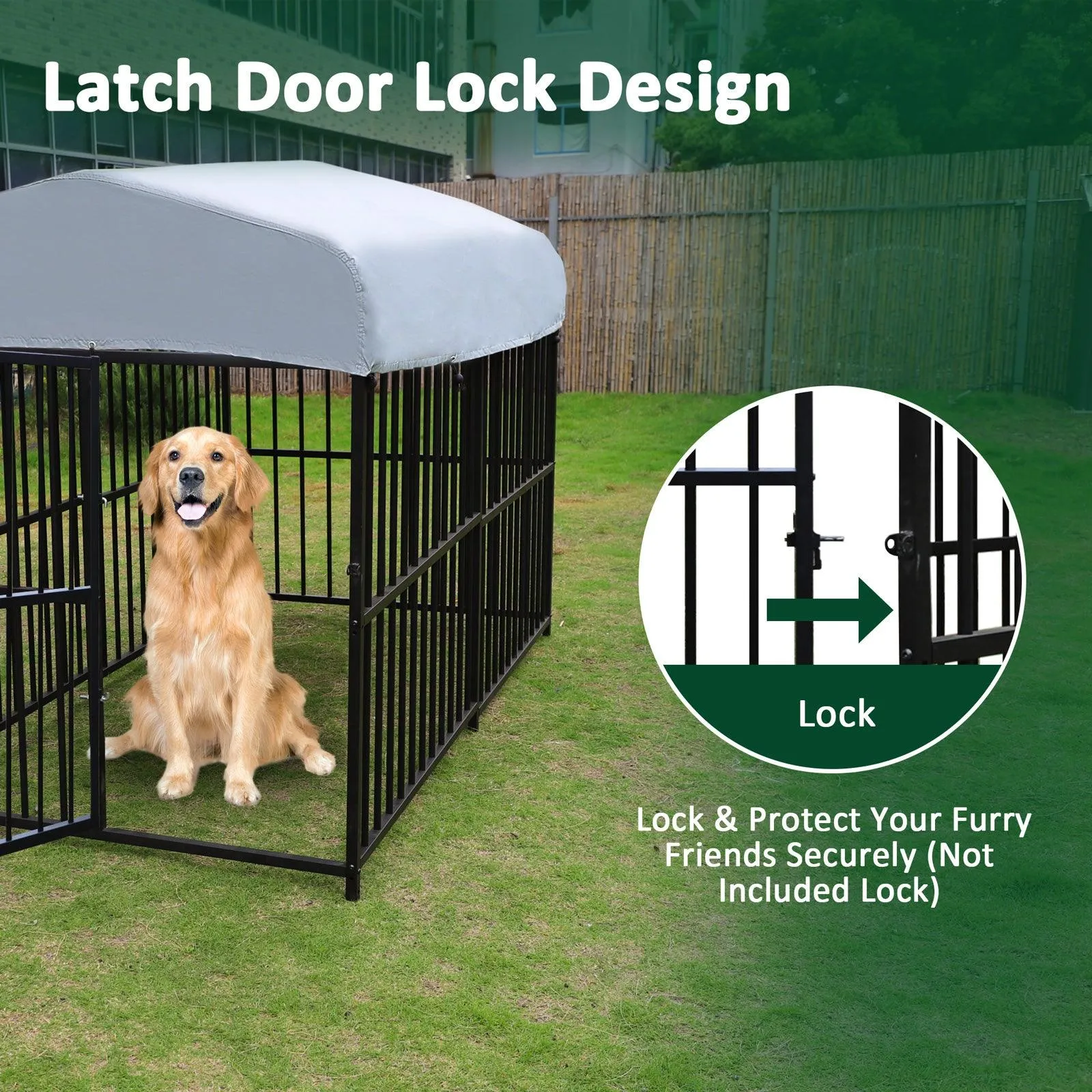 7.8'x4'x5' Large Dog Outdoor Kennel Pet Playpen with Waterproof Cover and Secure Lock, Black