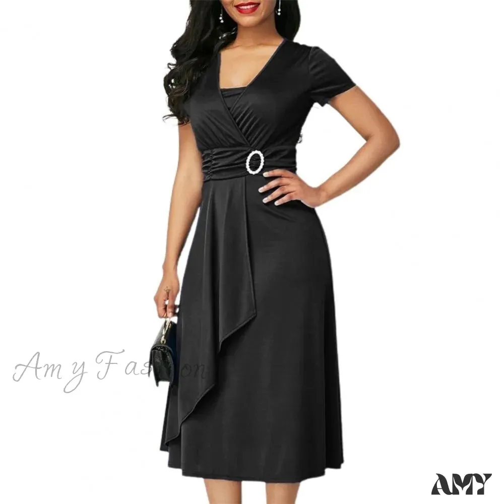 Amy Fashion - Solid Color Large Hem A-Line Dress