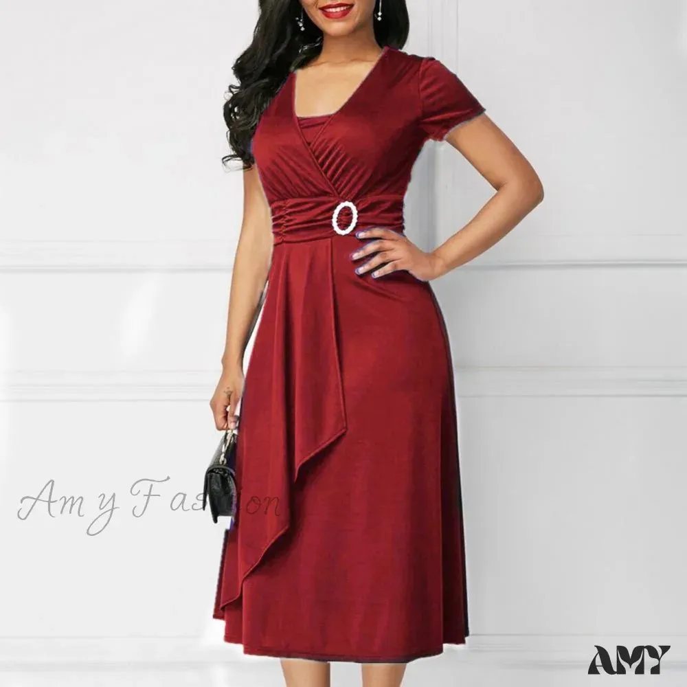 Amy Fashion - Solid Color Large Hem A-Line Dress