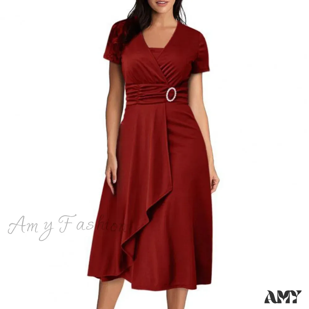 Amy Fashion - Solid Color Large Hem A-Line Dress