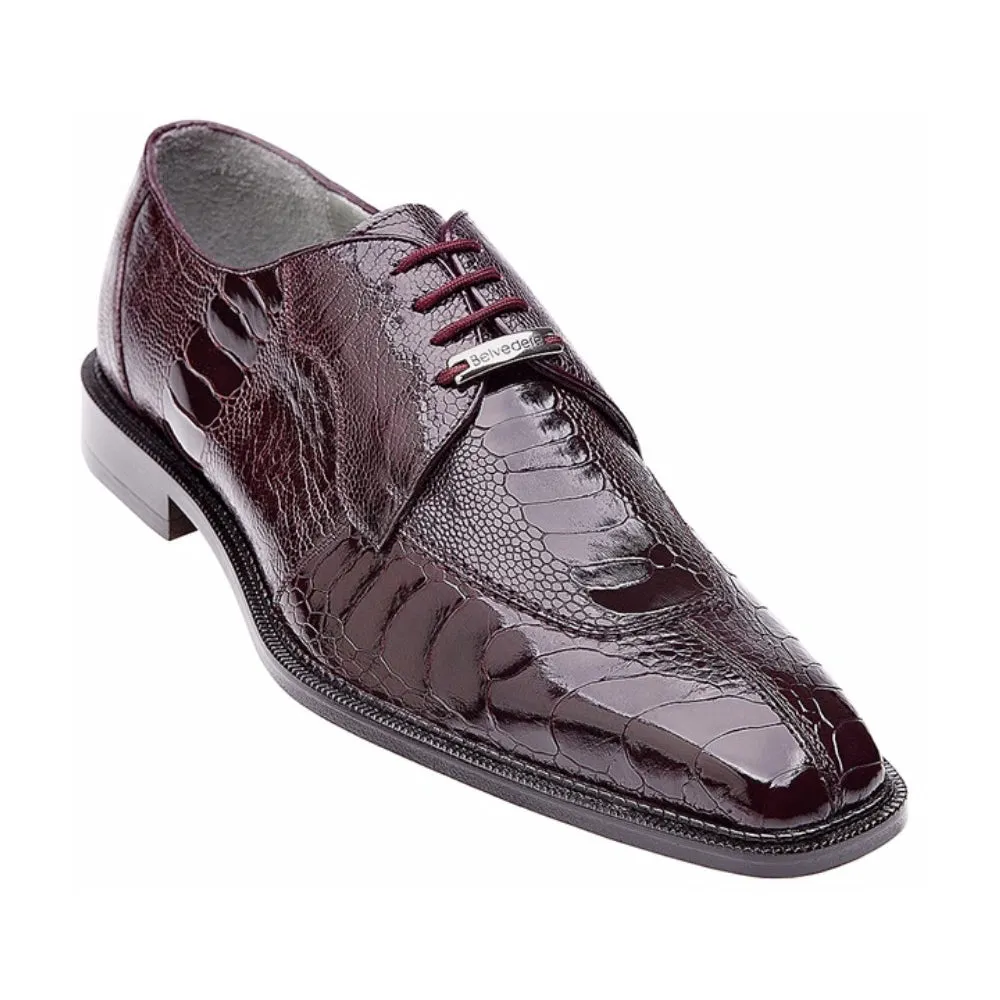 Belvedere Siena Men's Lace-Up Oxford Burgundy Genuine Ostrich Shoes