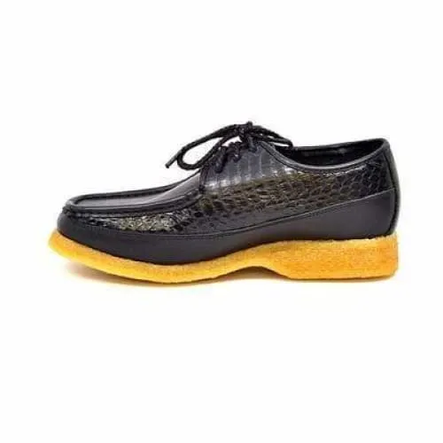 British Walkers Crown Men's Black Snake Leather Crepe Sole Oxfords