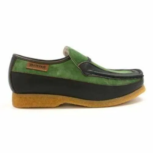 British Walkers Power Men's Green and Brown Leather Crepe Sole Slip Ons