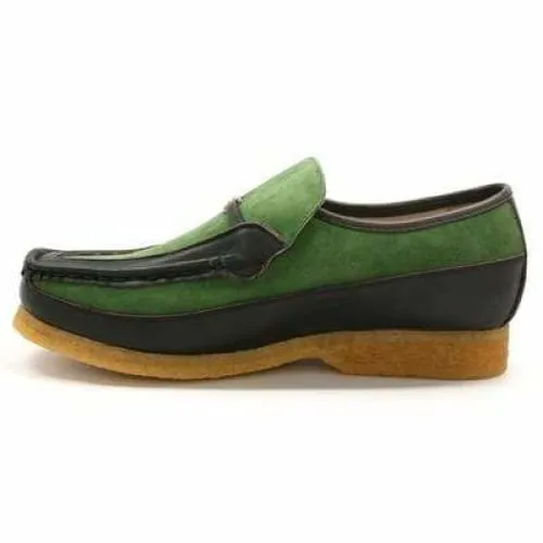 British Walkers Power Men's Green and Brown Leather Crepe Sole Slip Ons