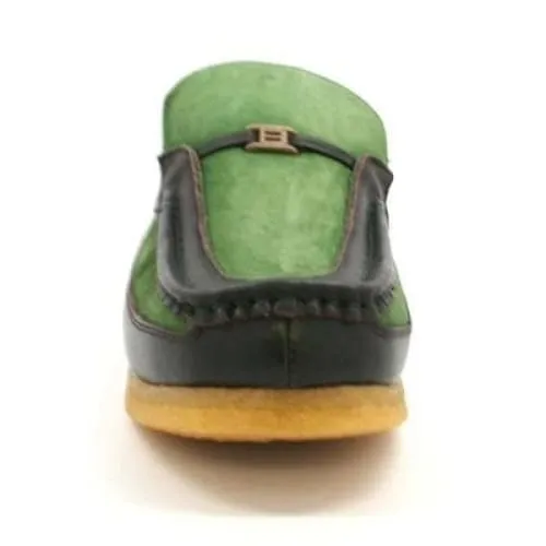 British Walkers Power Men's Green and Brown Leather Crepe Sole Slip Ons