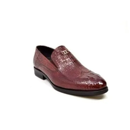 British Walkers Shiraz Crocs Men's Bordeaux Crocodile Leather Loafers