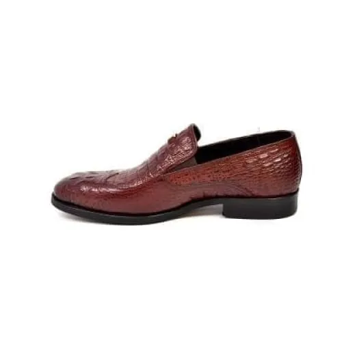 British Walkers Shiraz Crocs Men's Bordeaux Crocodile Leather Loafers