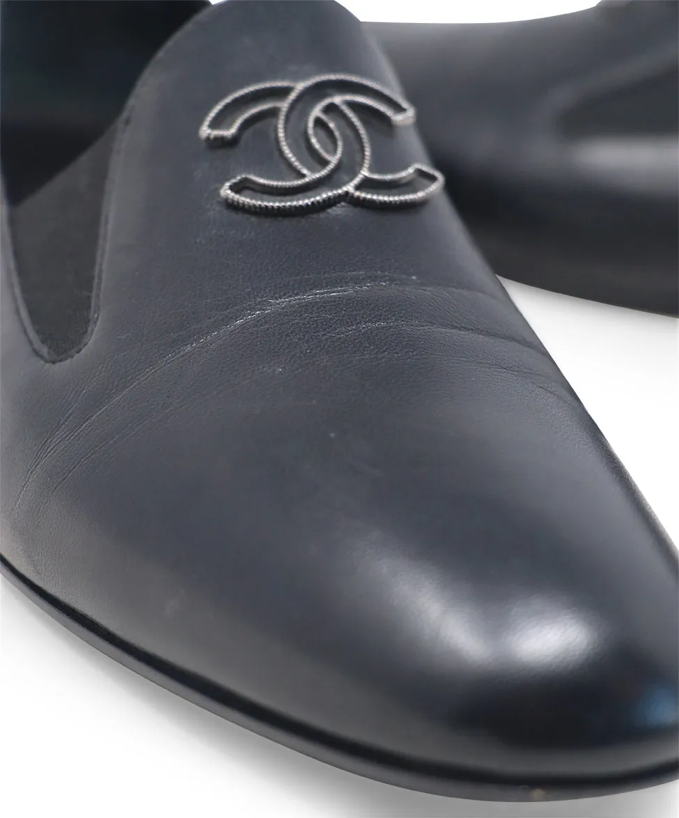 Chanel Black Leather Loafers sz 10