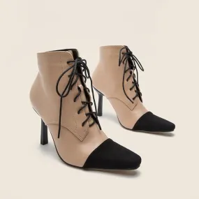 Color Block Lace-up Front Heeled Boots