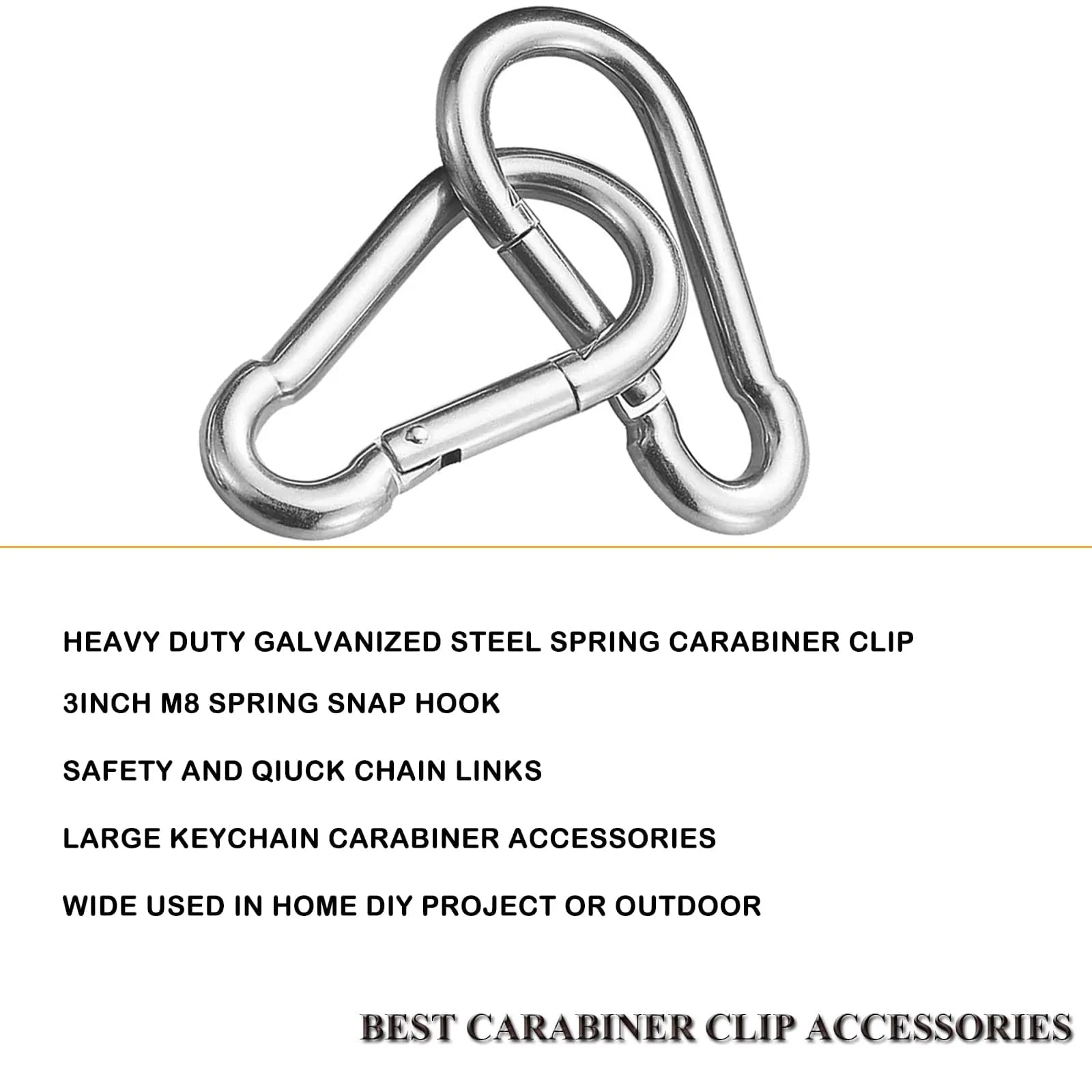 EPHECH 60PCS 3" Heavy Duty Spring Snap Hook, M8 5/16" Galvanized Steel Snap Hook Carabiner Quick Link Carabiner Clip, 500LBS Holding Capacity Quick Link Keychain for Swing Hammock Gym Outdoor