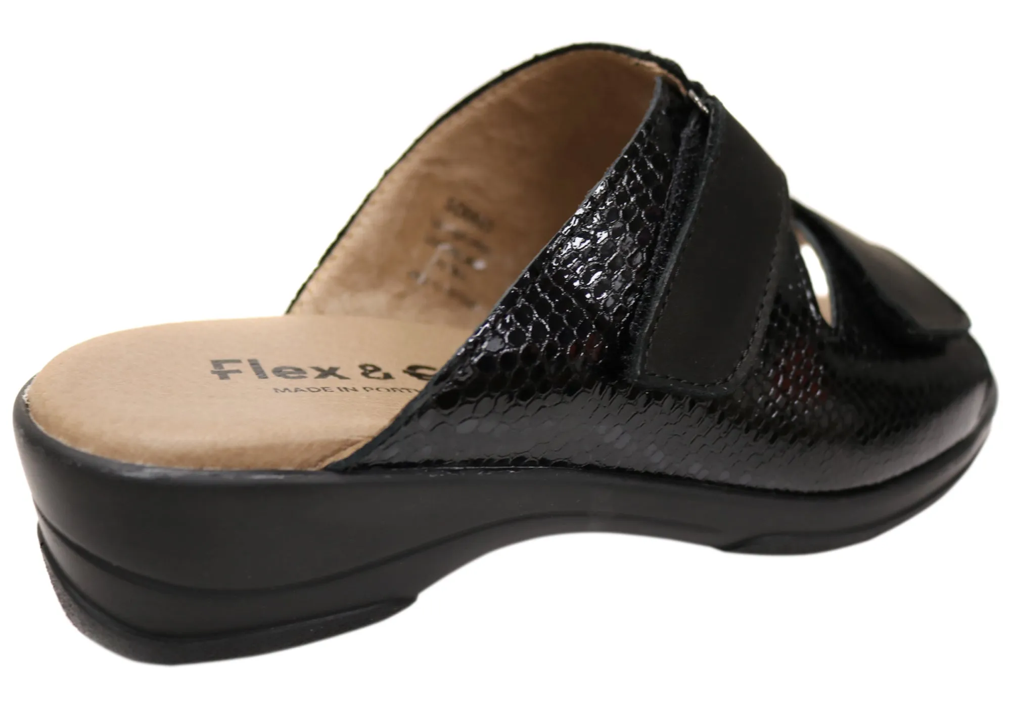 Flex & Go Banksia Womens Leather Slides Sandals Made In Portugal