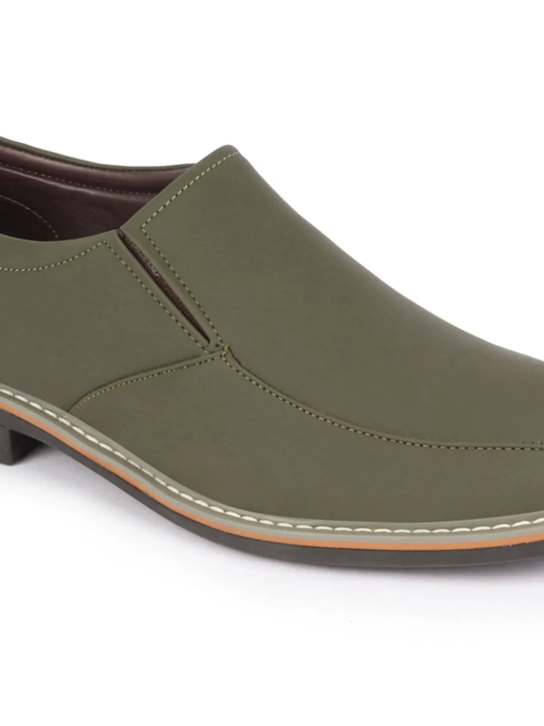 Men Olive Formal Office Comfort Design Broad Feet TPR Welted Sole Slip On Shoes