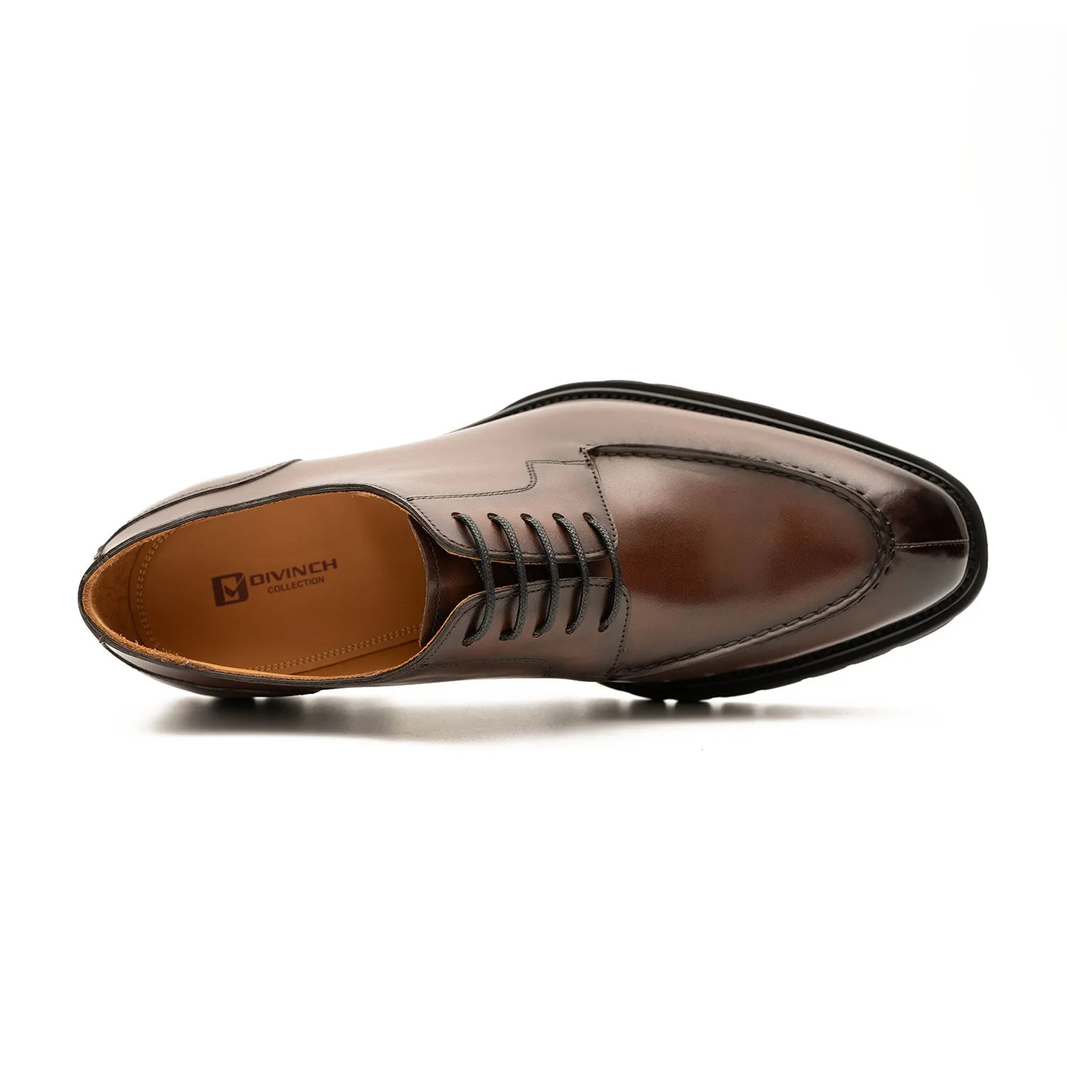 Men's Classic Brown Derby Leather Shoes with Lug Sole