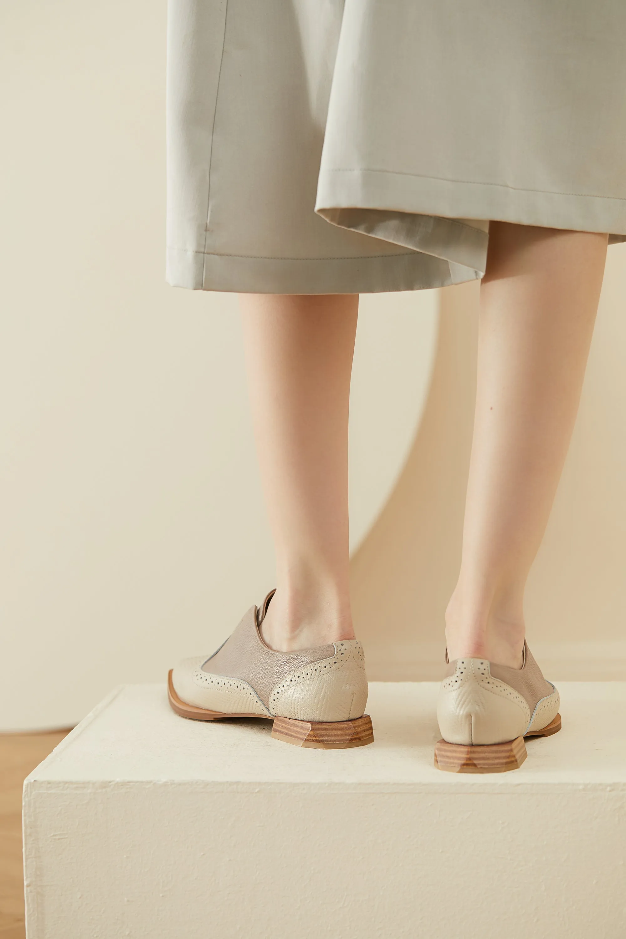 Mixed-Leather Almond Loafers