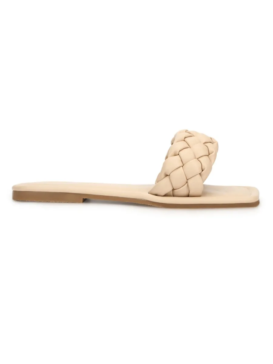 Nude PU Quilted Strap Slip Ons