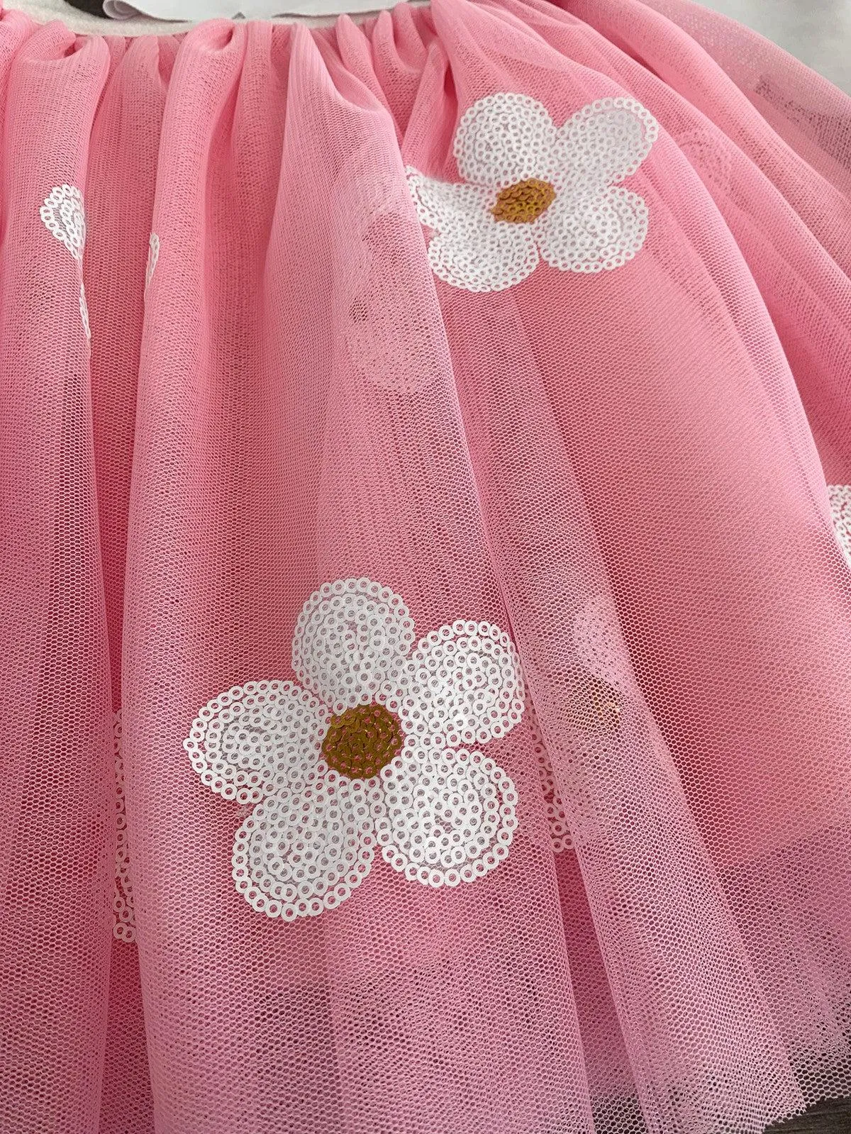 Pink & White Daisy Tutu Skirt Set