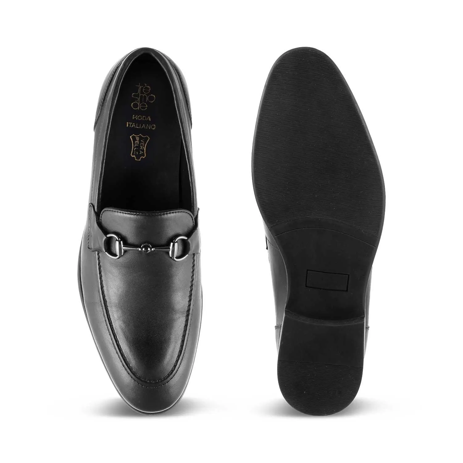 The Pierre Black Men's Leather Horse-Bit Loafers Tresmode