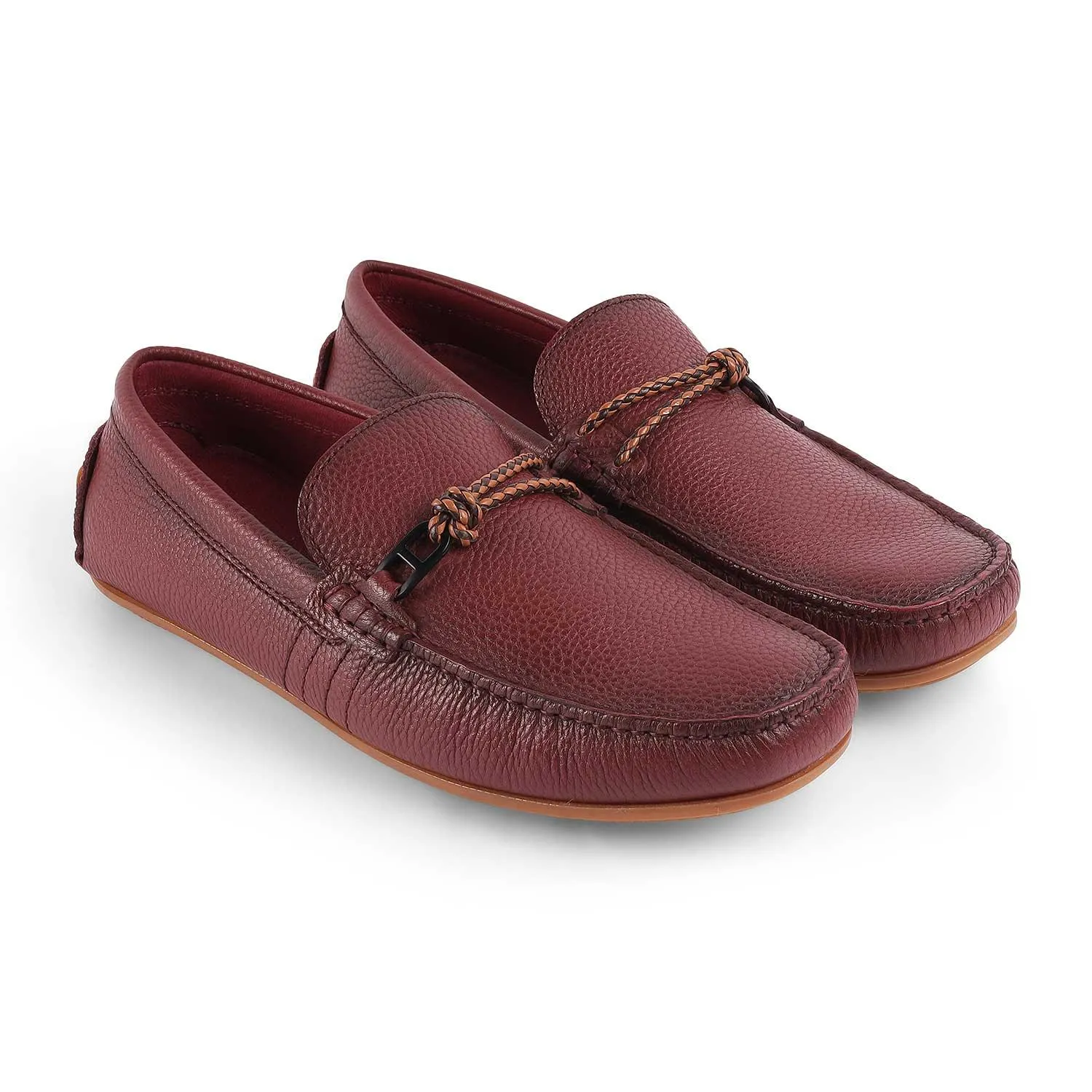 Tresmode Bristo Wine Men's Leather Driving Loafers