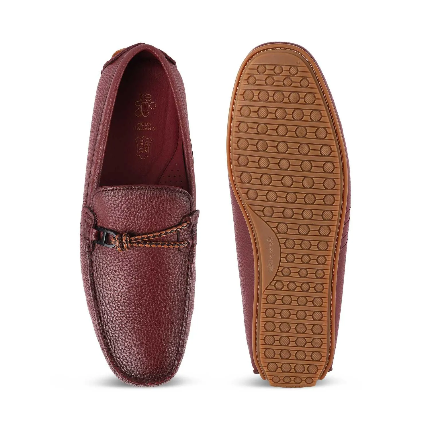 Tresmode Bristo Wine Men's Leather Driving Loafers