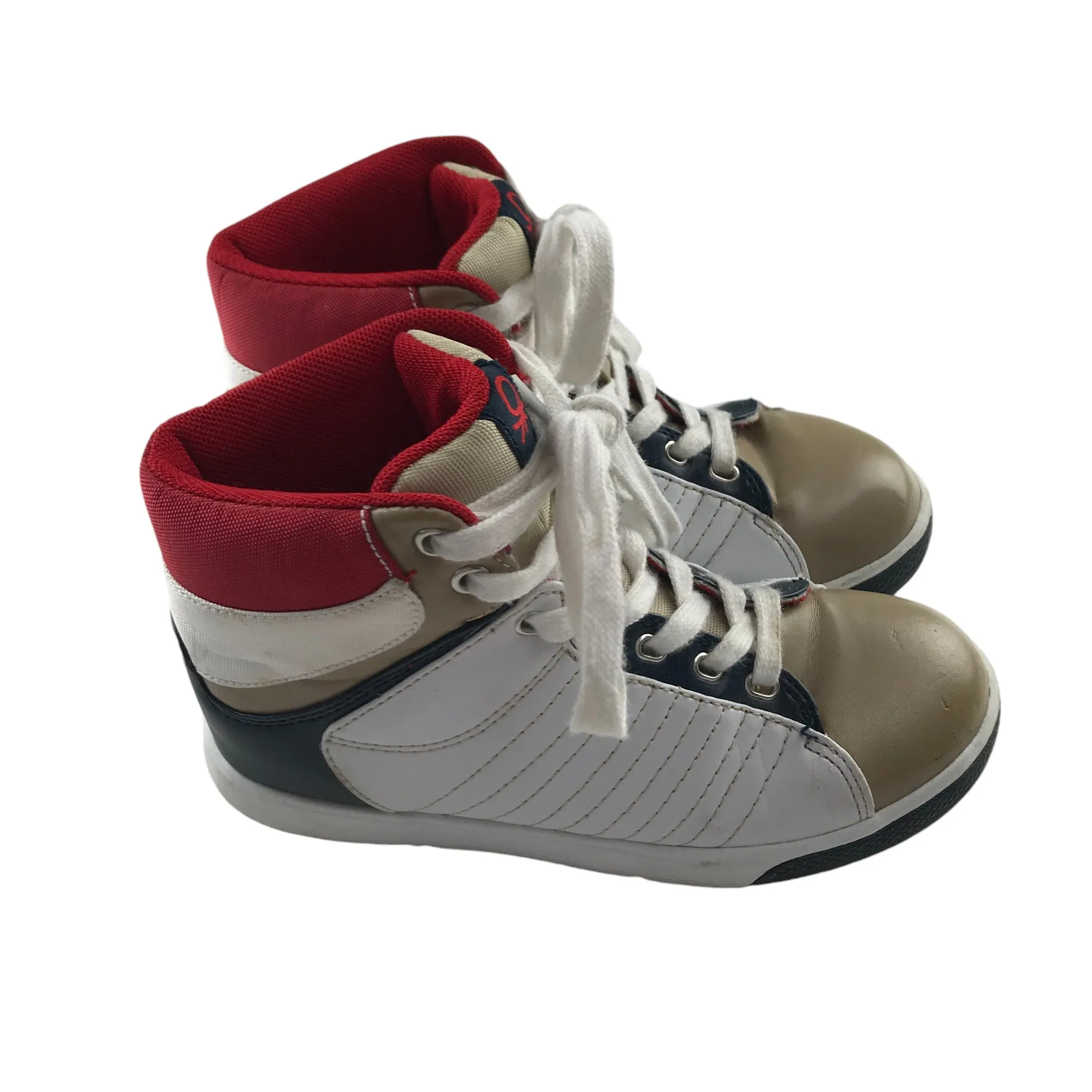 United Colours of Benetton trainers shoe size UK 13 Junior White and Brown High Tops