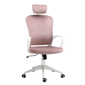 Vinsetto High-Back Office Chair with Velvet Fabric, Rotatable Headrest, Pink - Ergonomic & Stylish