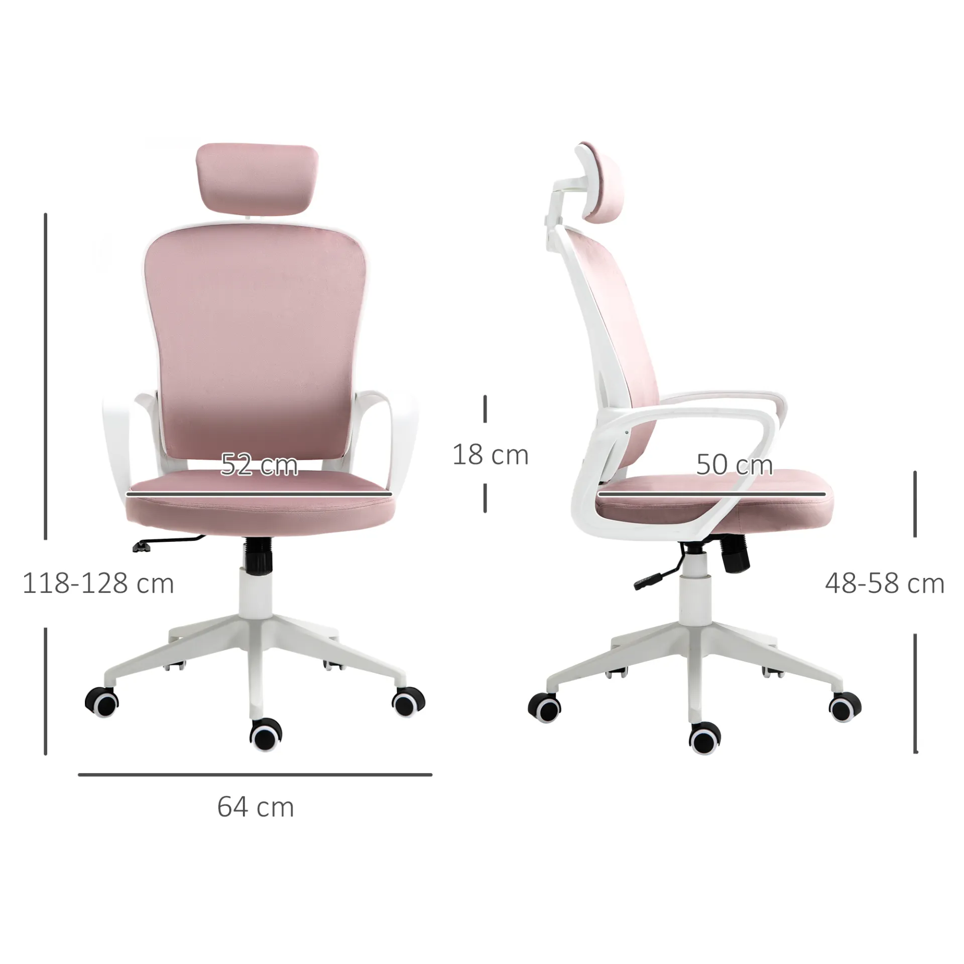 Vinsetto High-Back Office Chair with Velvet Fabric, Rotatable Headrest, Pink - Ergonomic & Stylish