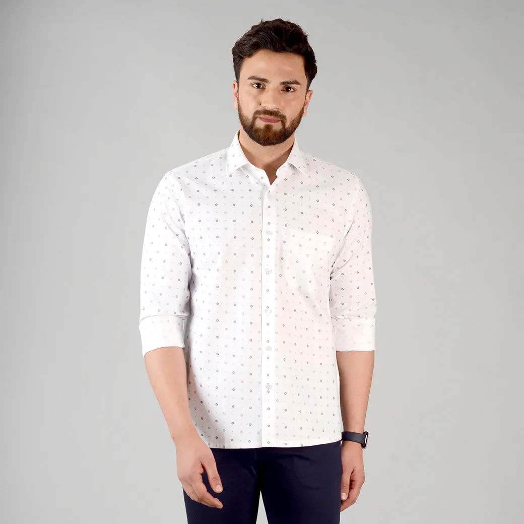 White & Grey Printed Regular Fit Formal Shirt | Greenfibre