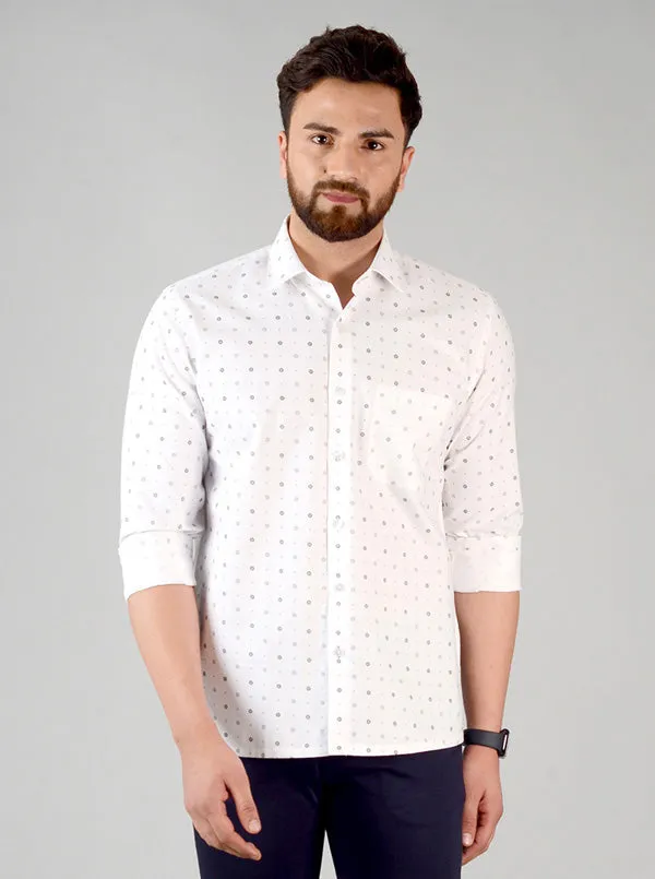 White & Grey Printed Regular Fit Formal Shirt | Greenfibre