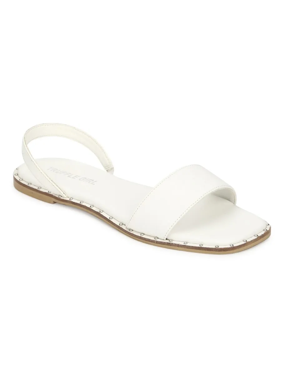 White PU Flat Sandals with Back Strap