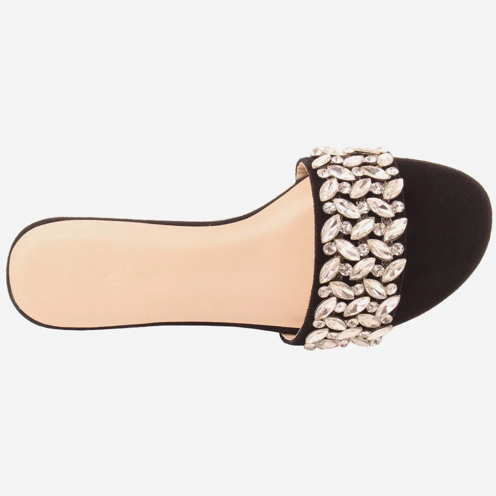 Women "ROSALIND" Crystal Jewel Slip On Slippers